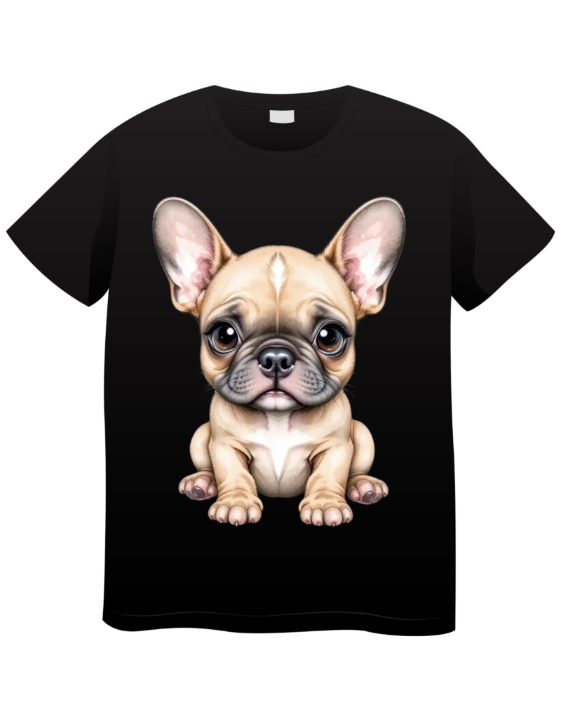 Cute watercolor French bulldog puppy with large ears and big eyes