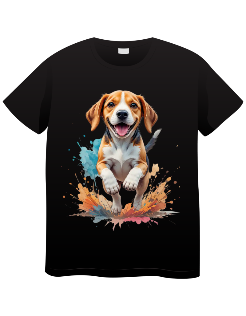 Watercolor-style beagle puppy running joyfully