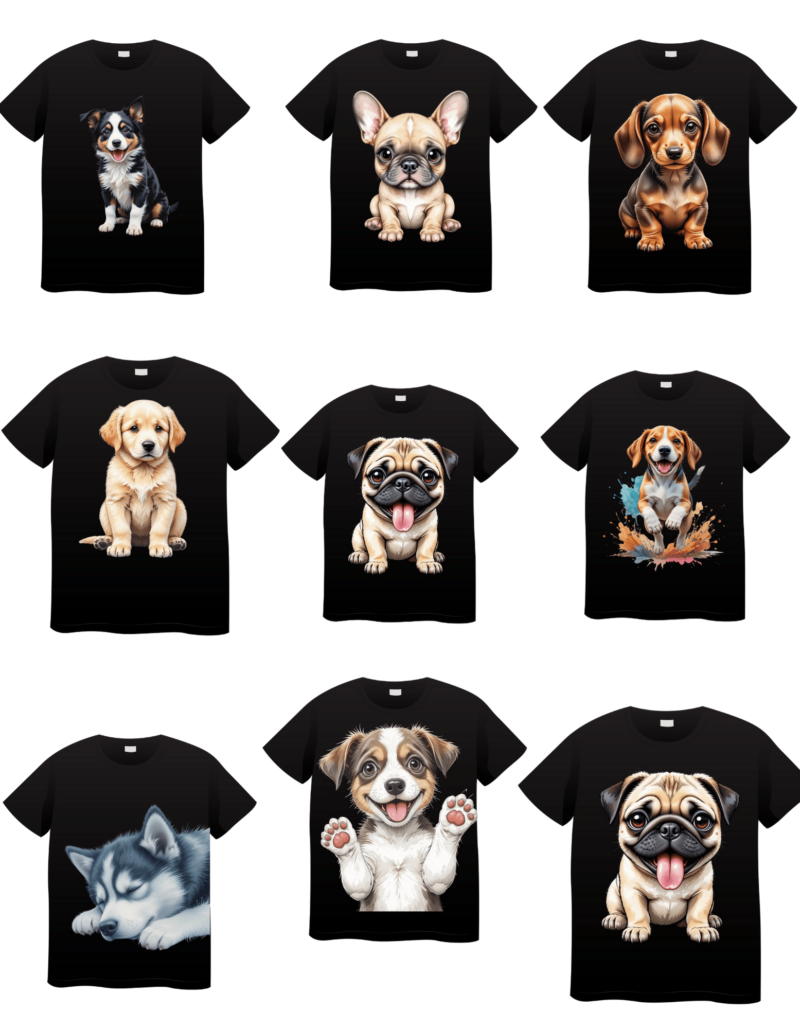 watercolor-style animal puppies T-shirt designs